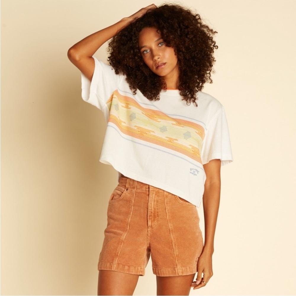 Billabong Wrangler Tee Crop Top Aztec Print White Short Sleeve NWT‎